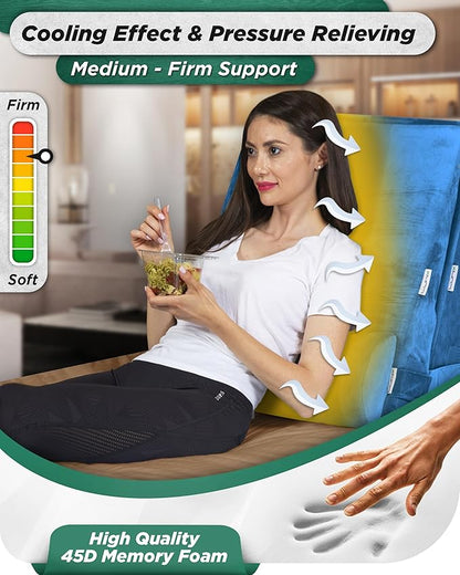 Lunix 4pcs Orthopedic Bed Wedge Pillow Set for Sleeping – Adjustable Post Surgery Back, Leg & Knee Support, Acid Reflux & GERD Relief, Memory Foam Head Pillows, with Hot/Cold Pack, Blue