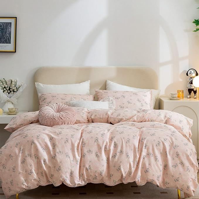 Duvet Cover Queen Flower, 100% Brushed Microfiber Chic Floral Bedding Set 3 Pieces Queen Duvet for All Seasons, 1 Duvet Cover and 2 Pillowcases with Zipper Closure (Floral, Queen)