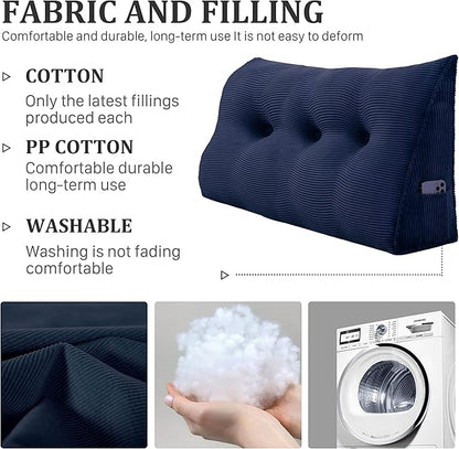 8 lbs Thickened Twin Wedge Pillow Headboard, College Dorm Bed Triangular Reading Pillow, Bed Bolster Pillow for Sitting in Bed, Dorm Bedding Essentials for Girls & Boys, Cordury Blue