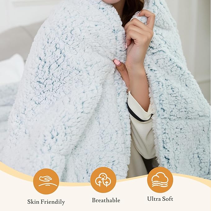 Electric Heated Blanket 84"x90" Queen Size - 4 Heat Settings & Dual Controllers, 10H Auto Shut Off, Ultra-Soft Sherpa Heated Blanket with Overheat Protection, Light Blue