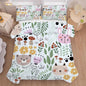 Floral Cat Bedding Full Size Cartoon Cats Comforter Set for Girls Boys Kids Teen Children Green Animals Print Bedroom Dorm Quilt 1 Comforter + 2 Pillow Cases