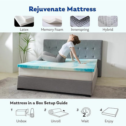 MLILY 2 Inch Full Memory Foam Mattress Topper with Gel Infusion, Cooling Pad in a Box, CertiPUR-US Certified, 54”x75”, Blue
