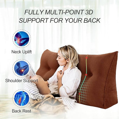 Wedge Headboard Pillow Dorm Room Reading Pillow Back Support for Sitting Up in Bed Bolster Lumbar Cushion Body Positioning Bedrest Corduroy (Coffee, Full (54 * 8 * 20in))