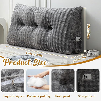Wenqik Wedge Pillow Triangular Headboard Bed Reading Backrest Wedge Bolster Pillow with Removable Cover Back Support for Daybed Bunk Bed(Gray,Twin)