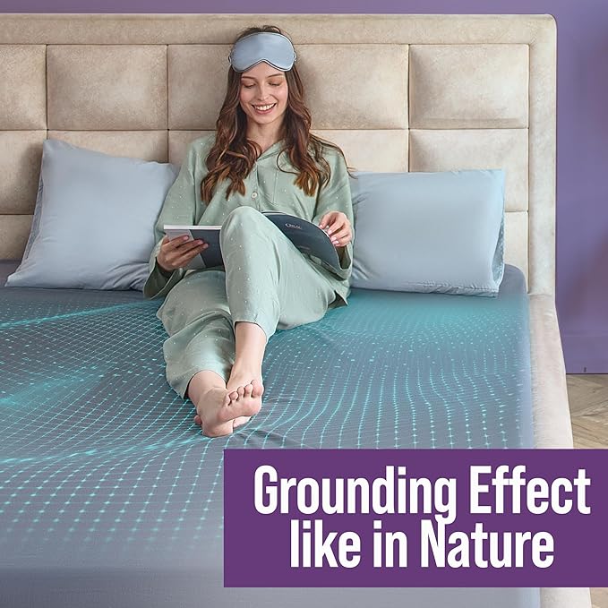 Earth Grounding Sheets Queen Size with 12% Silver Fiber & 4% Silk & 84% Cotton - Gray - SGS Quality Certified Grounded Well Bed Sheet - Conductive Fitted Sheet for Better Sleep