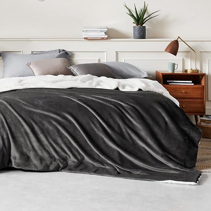 Bedsure GentleSoft Sherpa Fleece Blankets King Size for Bed - Thick and Warm Throw for Women and Men, Soft Fuzzy Plush King Blanket for Winter, Charcoal, 108x90 Inches