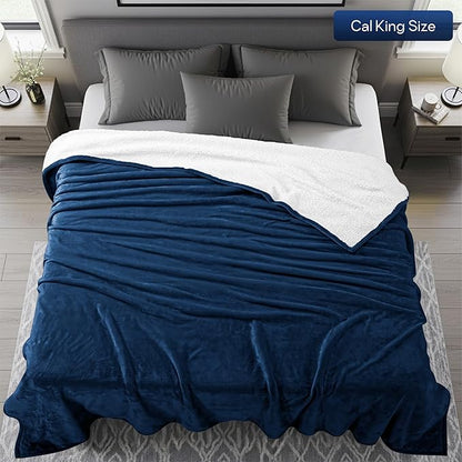 Utopia Bedding Sherpa Blanket California King Size (Navy, 102x96 Inches) - Soft Lightweight Plush Fleece Reversible Blanket for Bed, Sofa, Couch, Camping and Travel