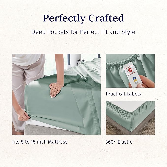 California Design Den Split King Sheet Set - 100% Cotton, 600 Thread Count, Breathable Luxury King Size Sheets for Adjustable Bed, Luxury Hotel-Quality Sheets, Soft Sateen (Sage Green - Cool Tone)