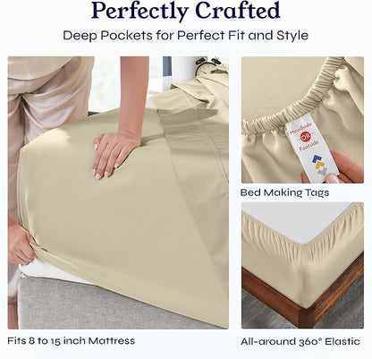 California Design Den Split King Sheets Sets for Adjustable Bed - Soft 400 Thread Count Sateen Natural 100% Cotton Sheets, Deep Pockets, Breathable, & Durable Bedding Set - Beige (Golden Tone)