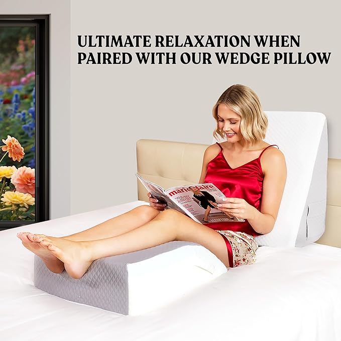 Bed Wedge Leg Elevation Pillows for After Surgery, Swelling Blood Circulation, 8" Memory Foam Leg Elevating Pillow for Both Legs, Back Hip Foot Ankle Pain Relief, Sciatica, Edema Relief Washable Cover