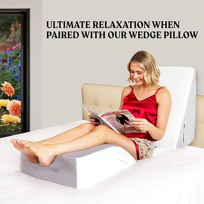 Bed Wedge Leg Elevation Pillows for After Surgery, Swelling Blood Circulation, 8" Memory Foam Leg Elevating Pillow for Both Legs, Back Hip Foot Ankle Pain Relief, Sciatica, Edema Relief Washable Cover