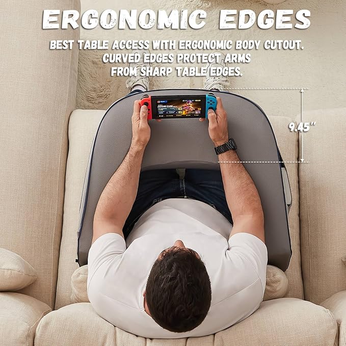 Reading Pillow for Gaming, Extra Large Laptop Pillow for Adult, Memory Foam Lap Desk Gaming Pillow for Reading, Working, Playing Steam Deck Switch or Sitting in Bed Floor Sofa(Grey)