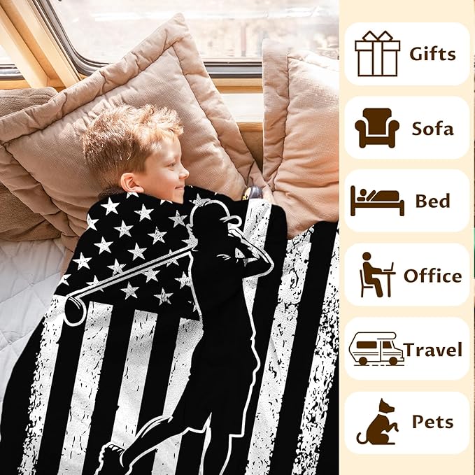 Boys Blankets for Kids Teens 12-14, 80x60 Inches Twin Size Lightweight Soft Comfy Flannel Golf Throw Blankets Stuff Gifts Ideas for Decor