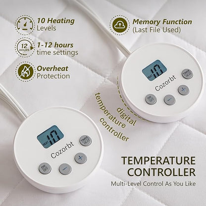 Heated Diamond Quilted Mattress Pad,Queen Size Dual Control,Soft Bed Warmer,10 Heat Settings,1-12 Hours Auto-Off,Fast Heating,ETL Certified,Machine Washable,Fit Up to 18" Deep Pocket,60"x80"