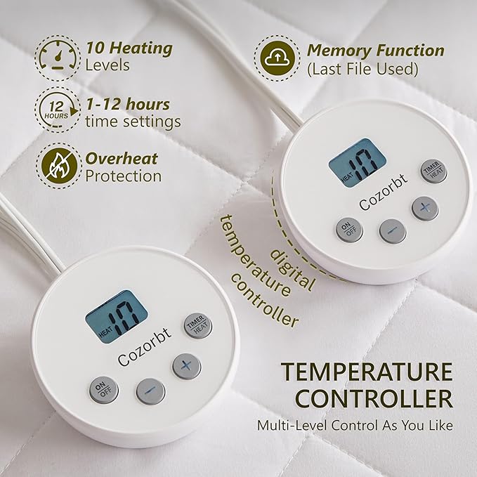 Heated Diamond Quilted Mattress Pad,King Size Dual Control,Soft Bed Warmer,10 Heat Settings,1-12 Hours Auto-Off,Fast Heating,ETL Certified,Machine Washable,Fit Up to 18" Deep Pocket,78"x80"