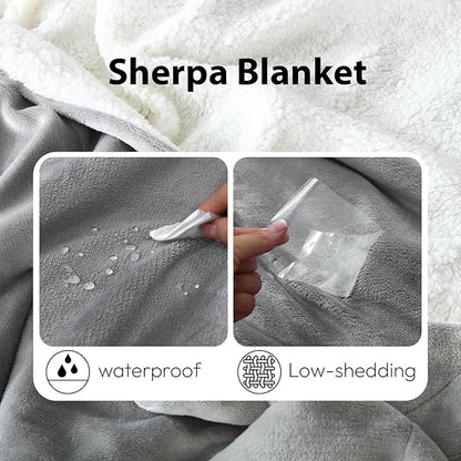 NANPIPER Sherpa Blanket Twin Size for Couch, Warm and Lightweight Throw, Soft Fuzzy Plush Fleece for Winter, Lunar Rock Grey 60x80 Inches