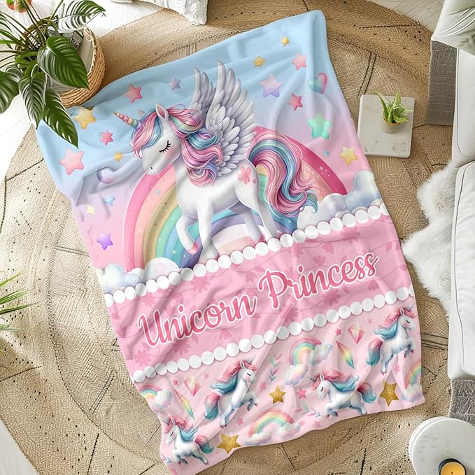 Unicorn Blanket for Girls, 60 x 50 Inches Girls Unicorns Gifts Toys, Pink Unicorn Princess Throw Blanket for Women, Warm Cozy Throw Blanket for Living Room, Bed, Sofa, Office, Travel