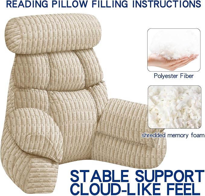 FXXUDVNIIN Back Pillow for Bed Sitting Up: Reading Pillow with 9.4" Height Armrest-Bed Pillow for Sitting up & TV Pillows for, Play Games, Working & Relaxing, Comfort Support for TV/Reading