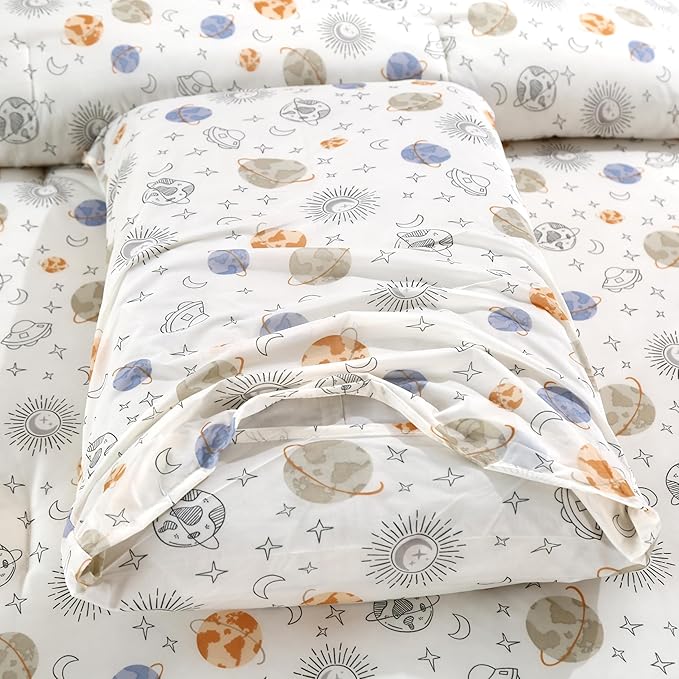 SDIII Planet Space Comforter Set Full 3 Pieces, Silky Breathable Microfiber and Spandex, Outer Space Bedding Full Size for Boys Girls Kids Teens