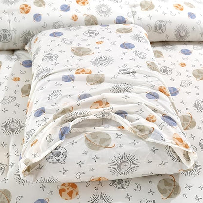 SDIII Planet Space Comforter Queen Set 3 Pieces, Silky Breathable Microfiber and Spandex, Space Themed Bedding Set Queen for Boys Girls Kids Teens