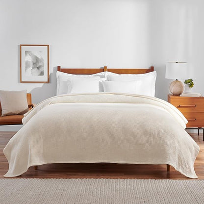 Arkwright Basket Weave King Blanket - Case of 4-100% Ringspun Cotton All Season Blankets, Luxury Hotel Quality, Soft on Skin, Breathable, 300 GSM for Bed, Sofa, and Chair, 104 X 90 in, Beige