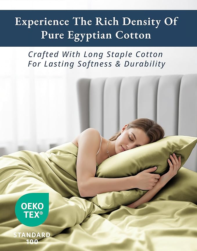 100% Egyptian Cotton Queen Bed Sheet Set – 4 Piece Queen Sheets Set, Breathable & Fade Resistant, Silky Sateen Weave for Winter Comfort, Ultra-Soft Hotel Luxury Bedding with 15" Deep Pocket - Seafoam
