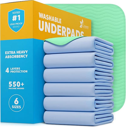GREEN LIFESTYLE® Washable Underpads - Heavy Absorbency Reusable Bedwetting Incontinence Pads for Kids, Adults, Elderly, and Pets for Bed, Sofa, Couch, Floor (Pack of 10 - 34x36)