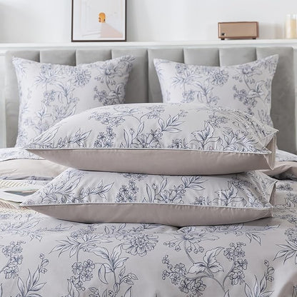FADFAY Duvet Cover Set Twin Vintage Peony Floral Bedding Shabby Khaki Floral Quilt Cover Set Rustic Farmhouse Bedding 100% Cotton Ultra Soft Comforter Cover with Hidden Zipper Closure 3Pcs, Twin Size