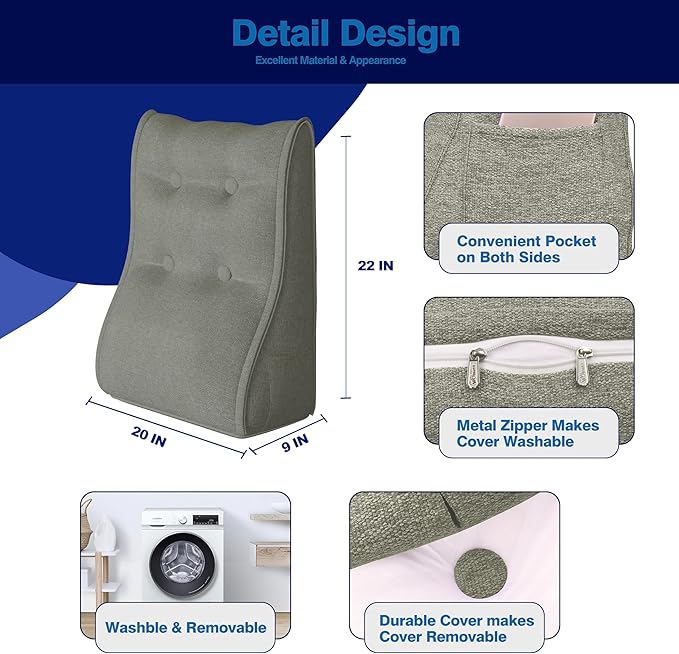 Daneey Reading Pillow for Bed Adult, Back Support Pillow for Bed, Sit Up Pillow Backrest Pink, 20 * 9 * 22IN