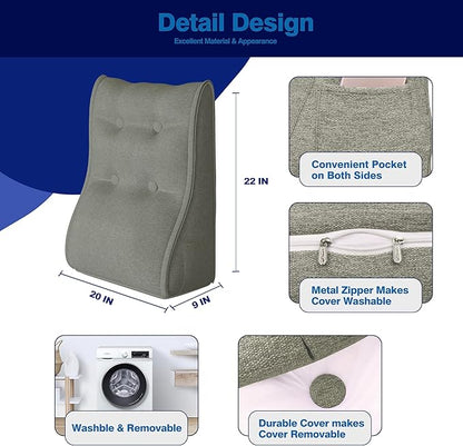 Daneey Reading Pillow for Bed Adult, Back Support Pillow for Bed, Sit Up Pillow Backrest Deep Blue, 20 * 9 * 22IN