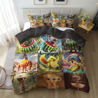 Italian Brainrot Bedding Duvet Cover Set,Funny Fusion AnimalsTwin Full Queen King Comforter Cover Bedding Set for Kids Boys Bed Decor Gifts ﻿ (Color 9,Twin (68" x 90"))