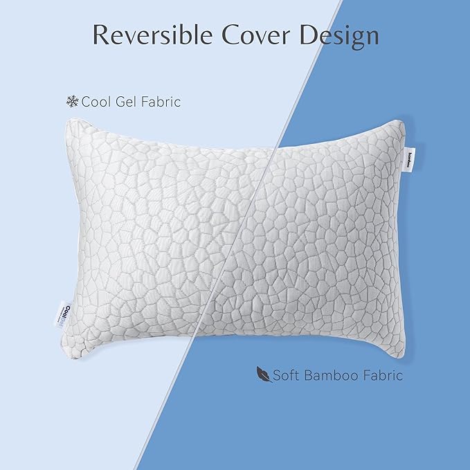 Cool Gel Cooling Pillow for Hot Sleepers - King Size Set of 2 Shredded Memory Foam Pillows for Sleeping - Adjustable Neck & Shoulder Support, Reversible Cover, Hypoallergenic & Breathable