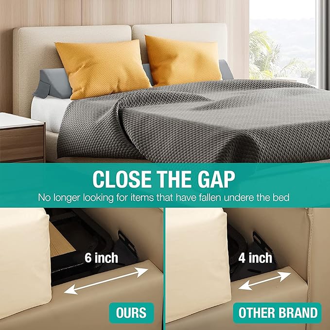 Vekkia Full Size Bed Wedge Pillow/Headboard Pillow Wedge/Mattress Wedge,Bed Gap Filler to Close Gap (0-6") Between Headboard and Mattress (Gray 54"x10"x6")