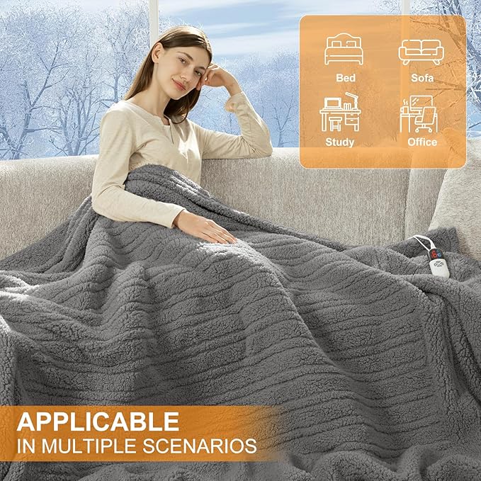 Heated Throw Blanket 50"X60"- Soft Double Sided Sherpa Electric Throw Blanket with 5 Heatings Levels & 4 hrs Auto Shut Off, Overheat Protection & ETL Certified, Gift for Women(Grey)