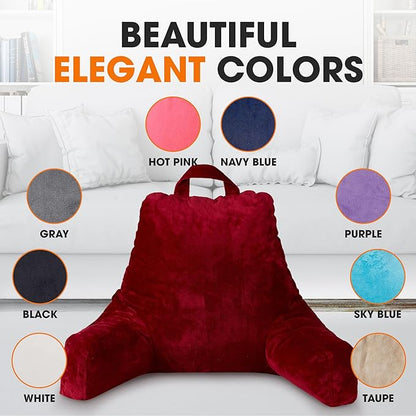 Cheer Collection Reading Pillow with Arms – Portable Bed Pillow for Sitting Up & Support, Hollow Fiber-Filled Back Rest Pillow for Sitting in Bed & Couch, Machine Washable, Maroon