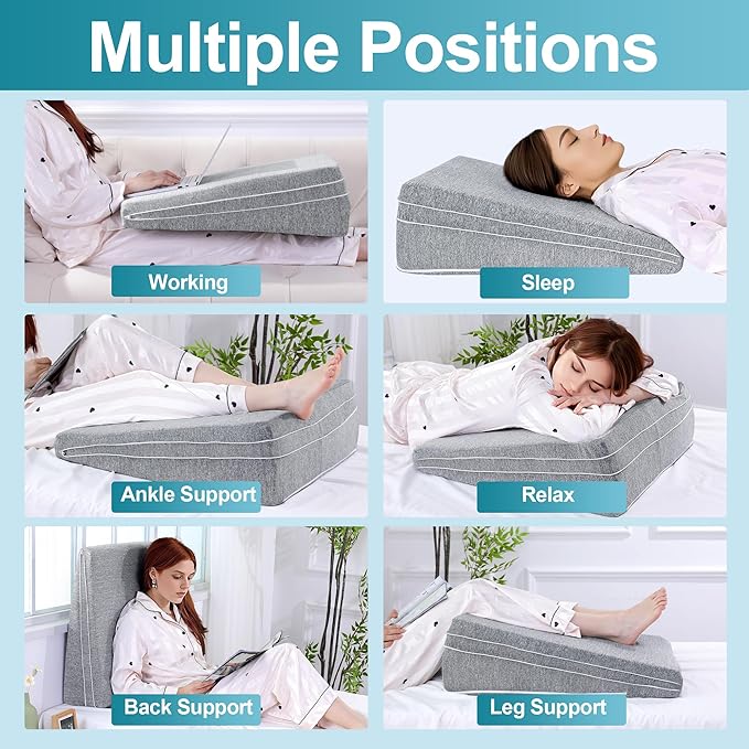 ROYALAY Adjustable Bed Wedge Pillow for Sleeping, Triangle Incline Wedge Pillow for Back Reduce Pressure, Memory Foam Pillow for Post Surgery, Back Support, Leg Elevation, Gerd Acid Reflux, Snoring