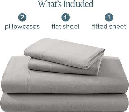 Bare Home Flannel Sheet Set 100% Cotton, Velvety Soft Heavyweight - Double Brushed Flannel - Deep Pocket (Queen, Light Grey)