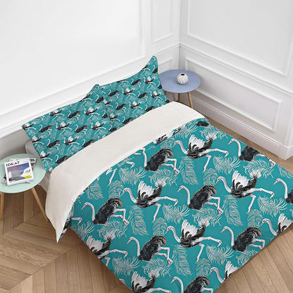 Ostrich Theme 3 Pieces Duvet Cover Comforter Set with 2 Pillowcase King Size Bird Bed Sheet Quilt Bedroom Bedding for Lover Kids