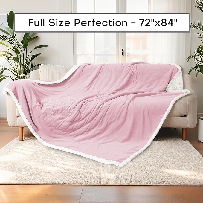 Electric Heated Blanket Full Size 72"x84" - Dual-Sided with Microplush & Sherpa Fabric, 4 Heat Settings & 10 Hours Auto Off, Machine Washable - Pale Pink