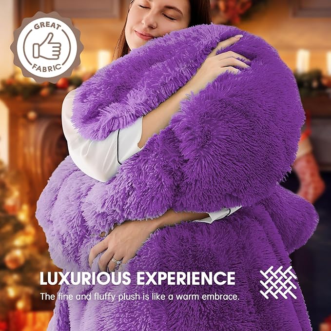Heated Electric Blanket Queen,Warm Winter Birthday Gifts for Women Her Grandma–Faux Fur with Soft Sherpa,10 Heat Settings,5 Time Settings with Fast Heating, 84x90, Mystic Purple