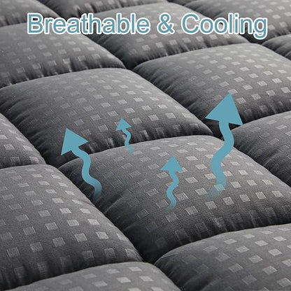 HYLEORY California King Mattress Pad Quilted Fitted Mattress Protector Cooling Pillow Top Mattress Cover Breathable Fluffy Soft Mattress Topper with 8-21" Deep Pocket, Dark Grey