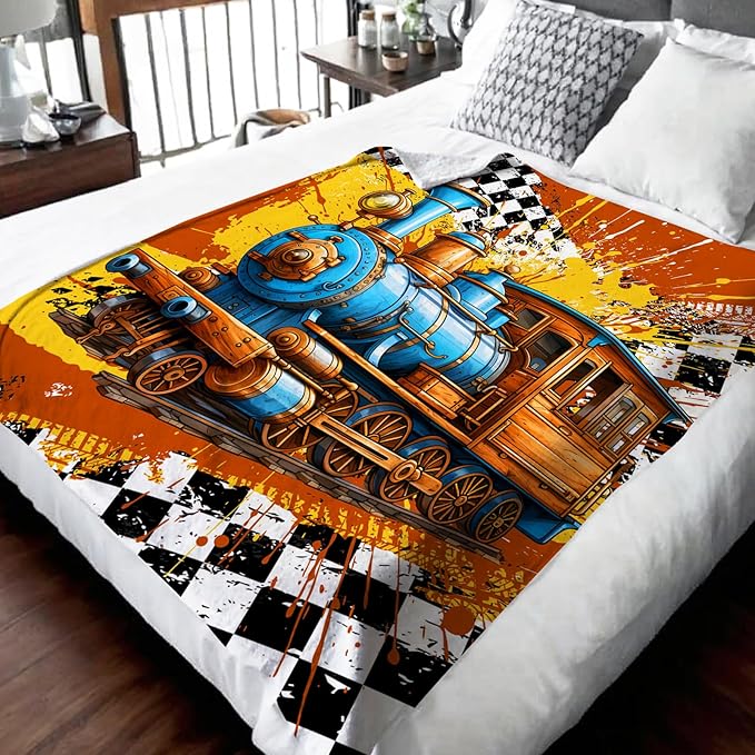 Blanket for Boys, Train Throw Blanket Gifts for Kids Boys Age 6-8, 40"x50" Cute Flannel Blankets Gift for Son Cars Lovers Lightweight Throws for Couch Sofa Bed Decor