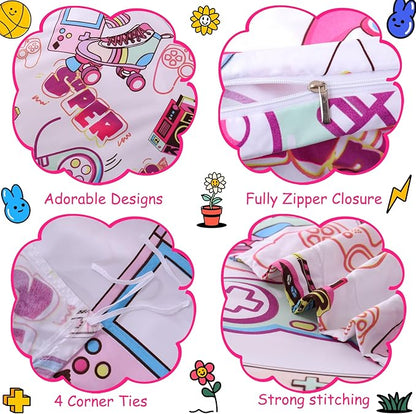 JSD Pink Gamer Kids Duvet Cover Set Queen Size, 3 Piece Teens Printed Microfiber Comforter Cover with Pillow Sham Zipper Closure, Comforter Not Included