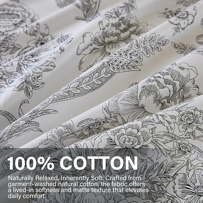 100% Cotton Duvet Cover Set King Size – Elegant Damask Print, Soft & Breathable Bedding with Zipper and Corner Ties, 3-Piece Reversible Comforter Cover Set
