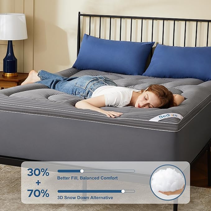 BEDLORE California King Mattress Topper, Thick Pillow Top Pad for Back Pain Relief, Cooling Soft Mattress Cover with Deep Pockets 6-18 inch