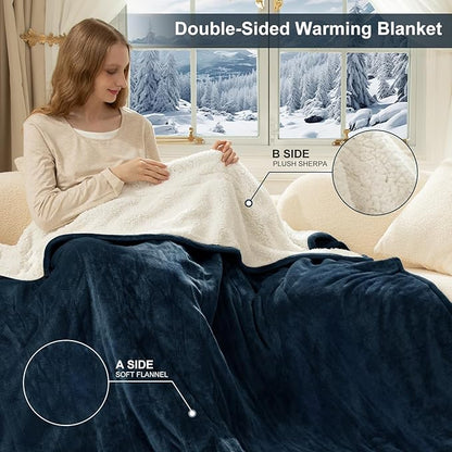 Heated Blanket King Size - Dual Control King Electric Blanket with 5 Heat Settings, 10 Hrs Auto Off for Bed, ETL Certified, Washable Flannel Sherpa Heating Blankets 100" x 90", Navy
