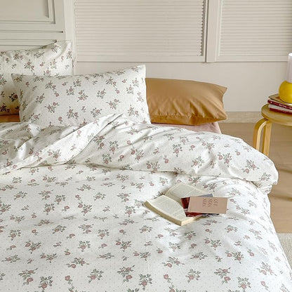 AOJIM Exquisite Floral Printed Duvet Cover Set for Kids Adults, Super Soft Pure Cotton Comforter Cover Set 3pcs, 1 Comfy Quilt Cover Twin Size and 2 Matching Pillowcases for Room Decor, No Comforter