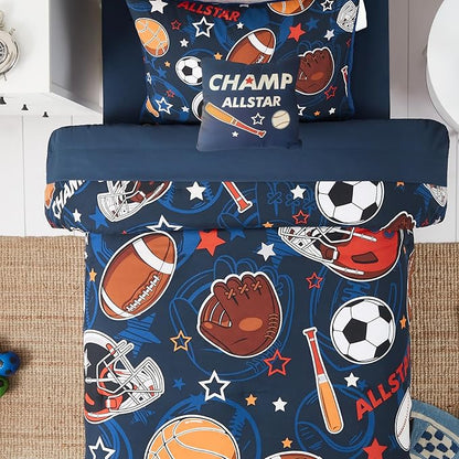 Kids Comforter Set Twin Size for Boys, Glow in The Dark Ball Games Bedding Set 1 Comforter, 1 Decor Pillow, 1 Pillow Shams