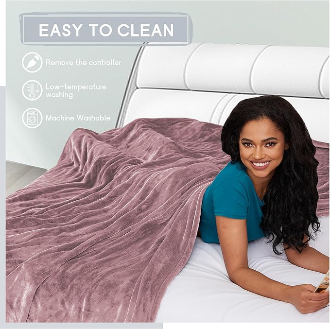 Heated Blanket Electric Blanket Twin Size 62''x84'', 4 Heating Levels 10 Hrs Auto Shut Off Soft Warmer Flannel Blanket ETL Certification - Purple