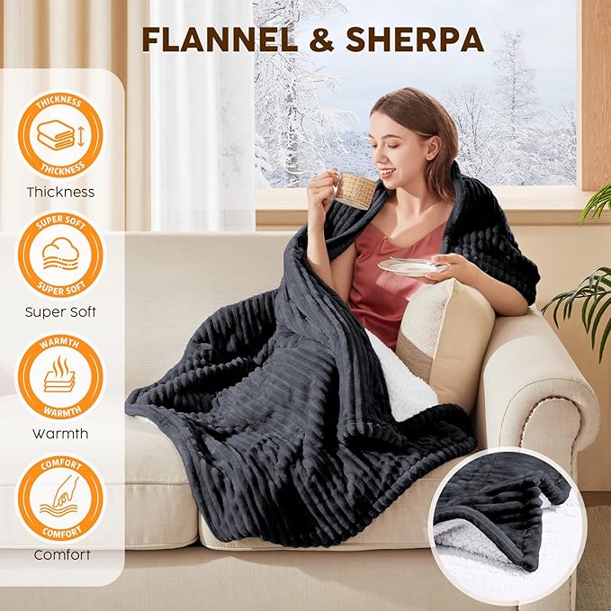 HYLEORY Heated Blanket Electric Full Size, Soft Flannel Sherpa Heater 5 Heat Settings and 10 Hours Auto Shut-Off Heating Blanket ETL Certification Over-Heat Protection Machine Washable,Deep Grey